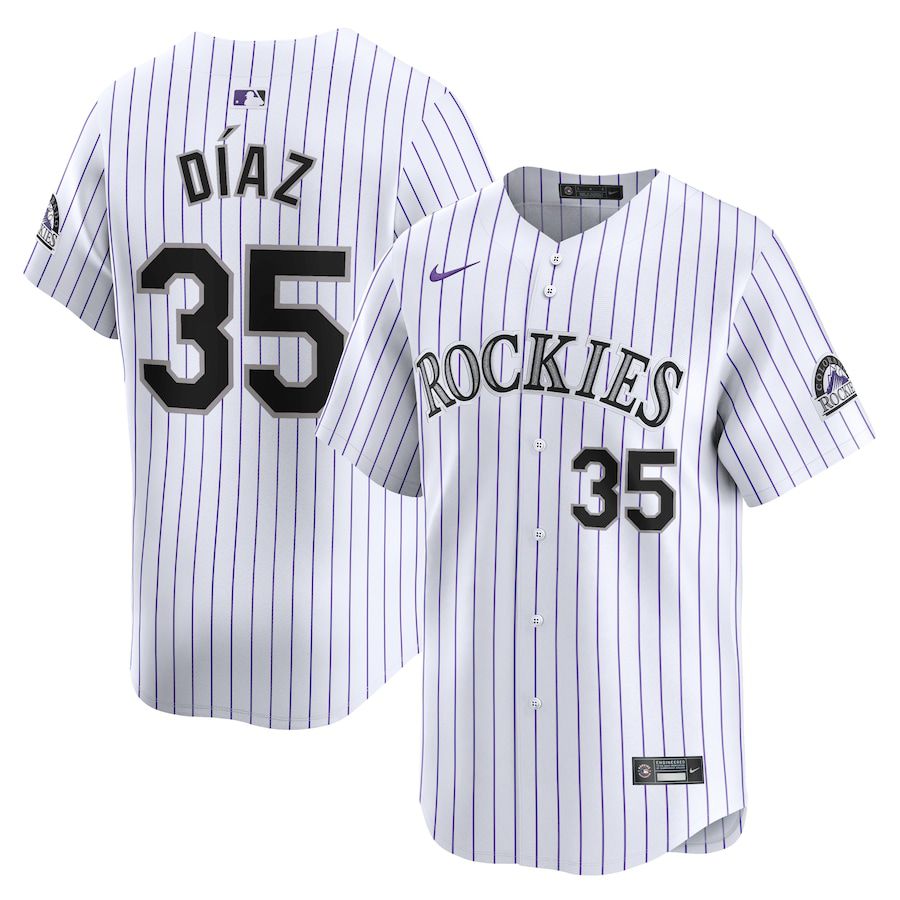 Men Colorado Rockies #35 Elias Diaz Nike White Home Limited Player MLB Jersey